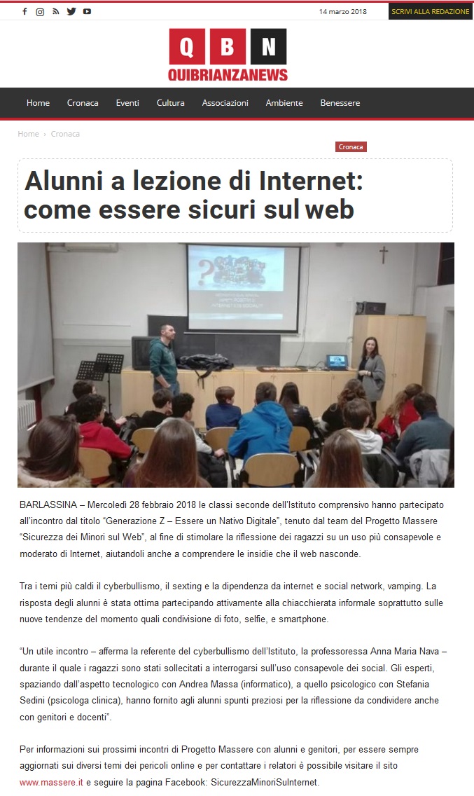 Progetto MASSERE - Incontro con Alunni presso IC Barlassina - Andrea Massa