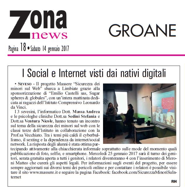 Progetto MASSERE - Sicurezza dei Minori sul Web - Articolo ZonaNews